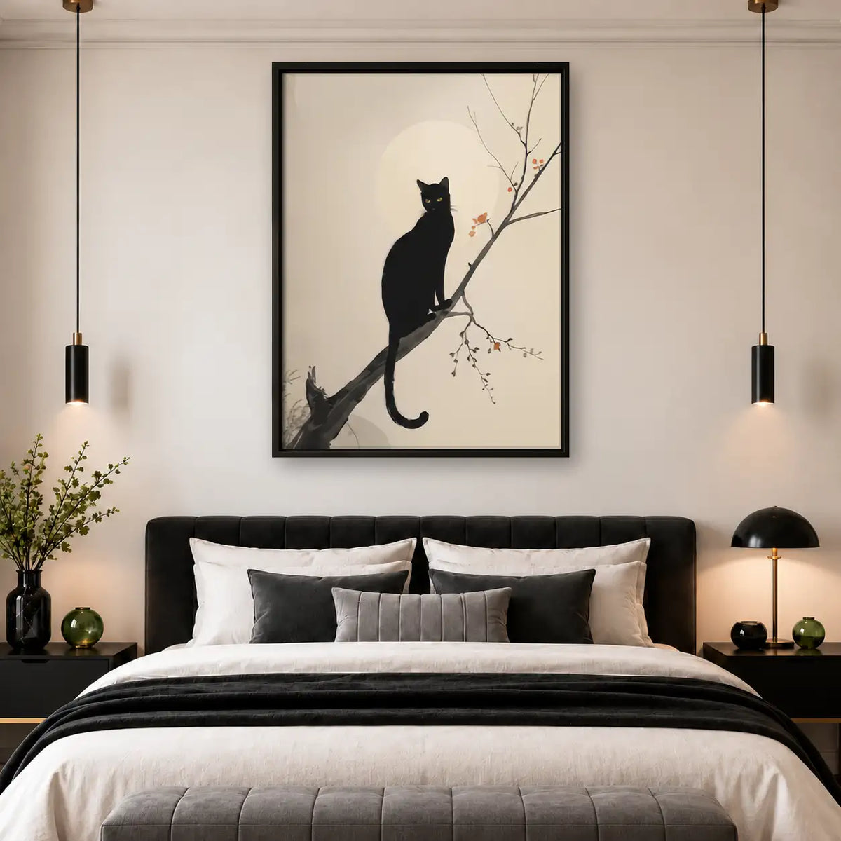 Black Cat on Blossom Branch Wall Art 4