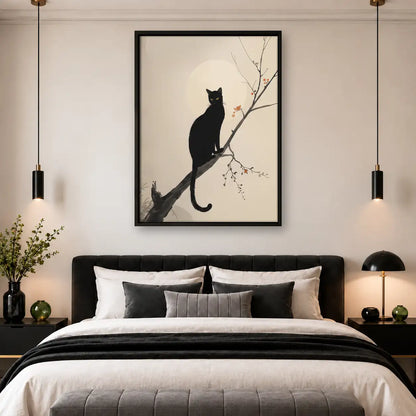 Black Cat on Blossom Branch Wall Art 4