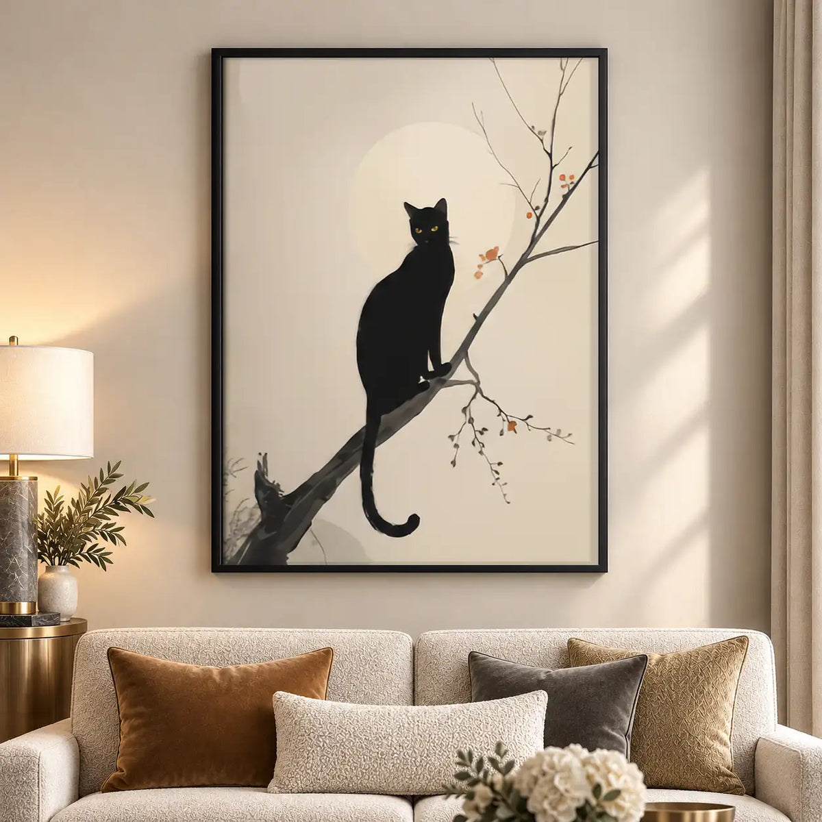 Black Cat on Blossom Branch Wall Art 5