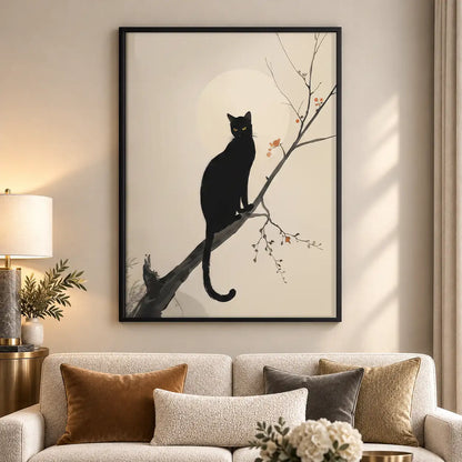 Black Cat on Blossom Branch Wall Art 5