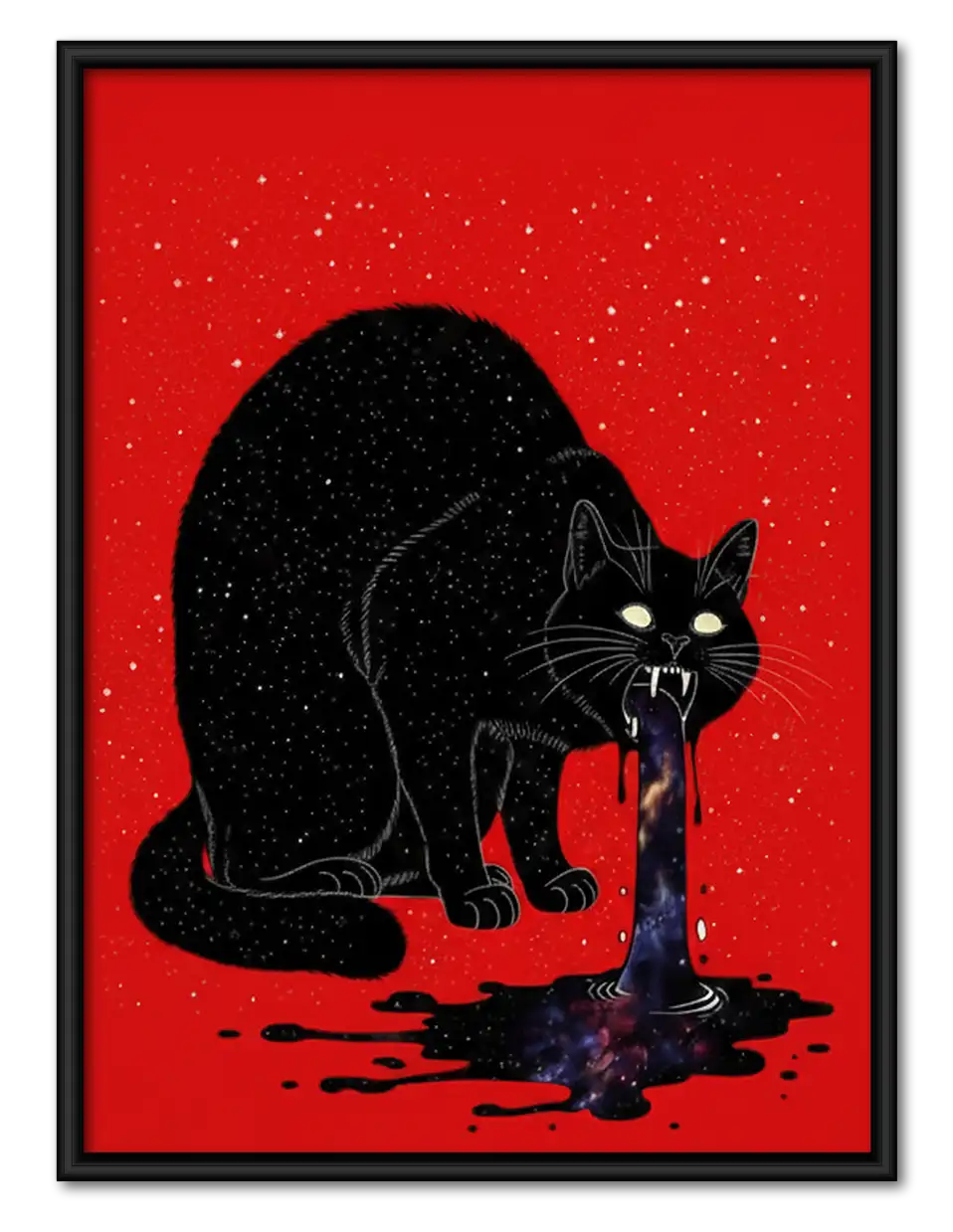 Black Cat on Crimson Red Wall Art 1