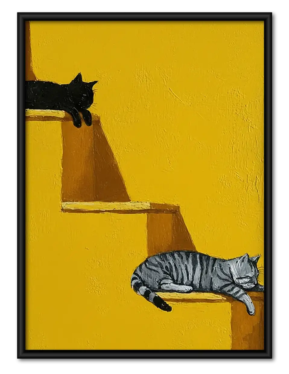 Black Cat on Golden Staircase Wall Art 1
