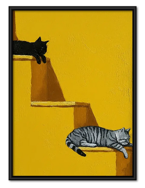 Black Cat on Golden Staircase Wall Art