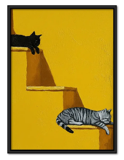 Black Cat on Golden Staircase Wall Art