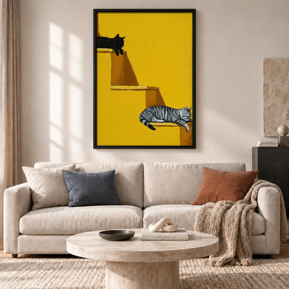 Black Cat on Golden Staircase Wall Art 2
