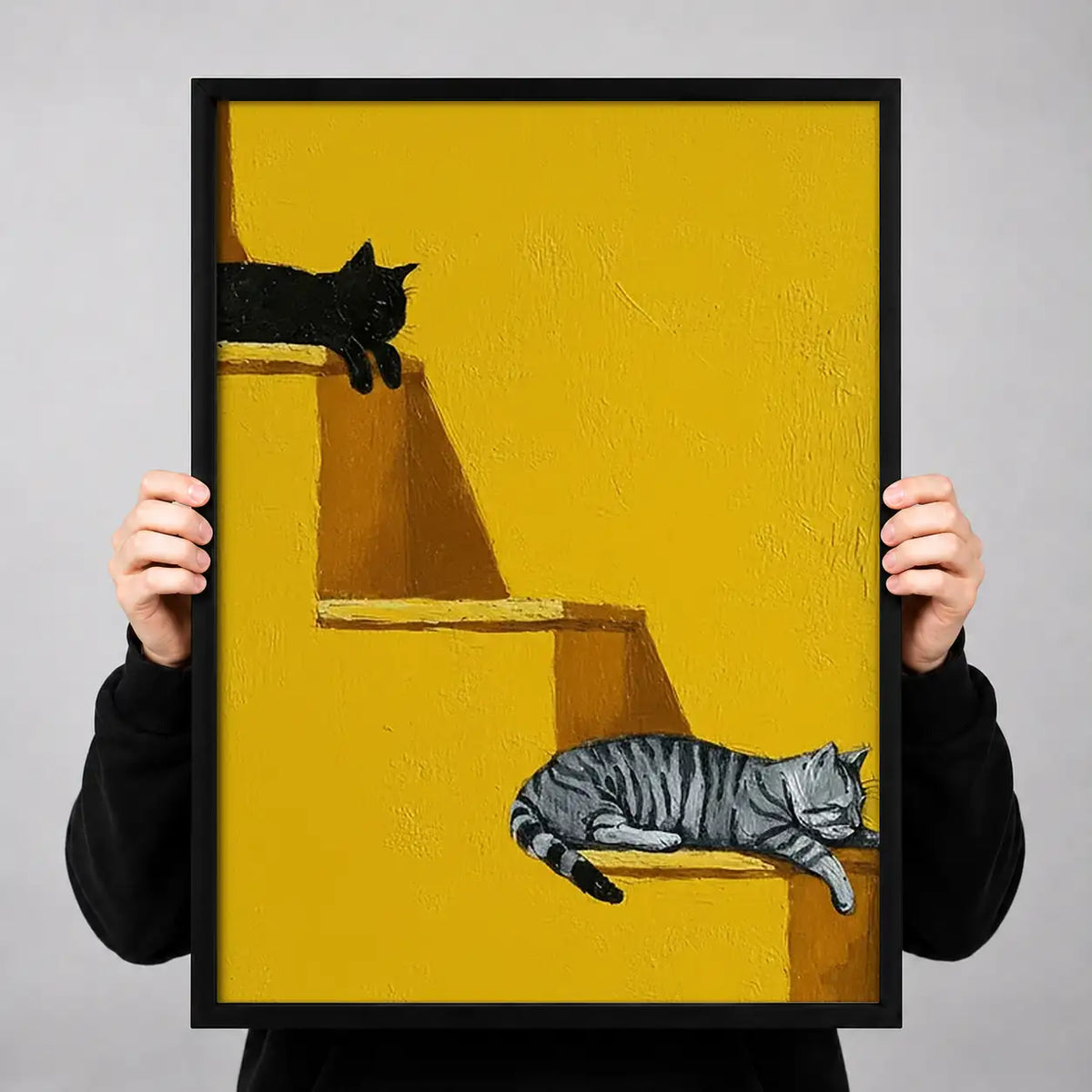 Black Cat on Golden Staircase Wall Art 3