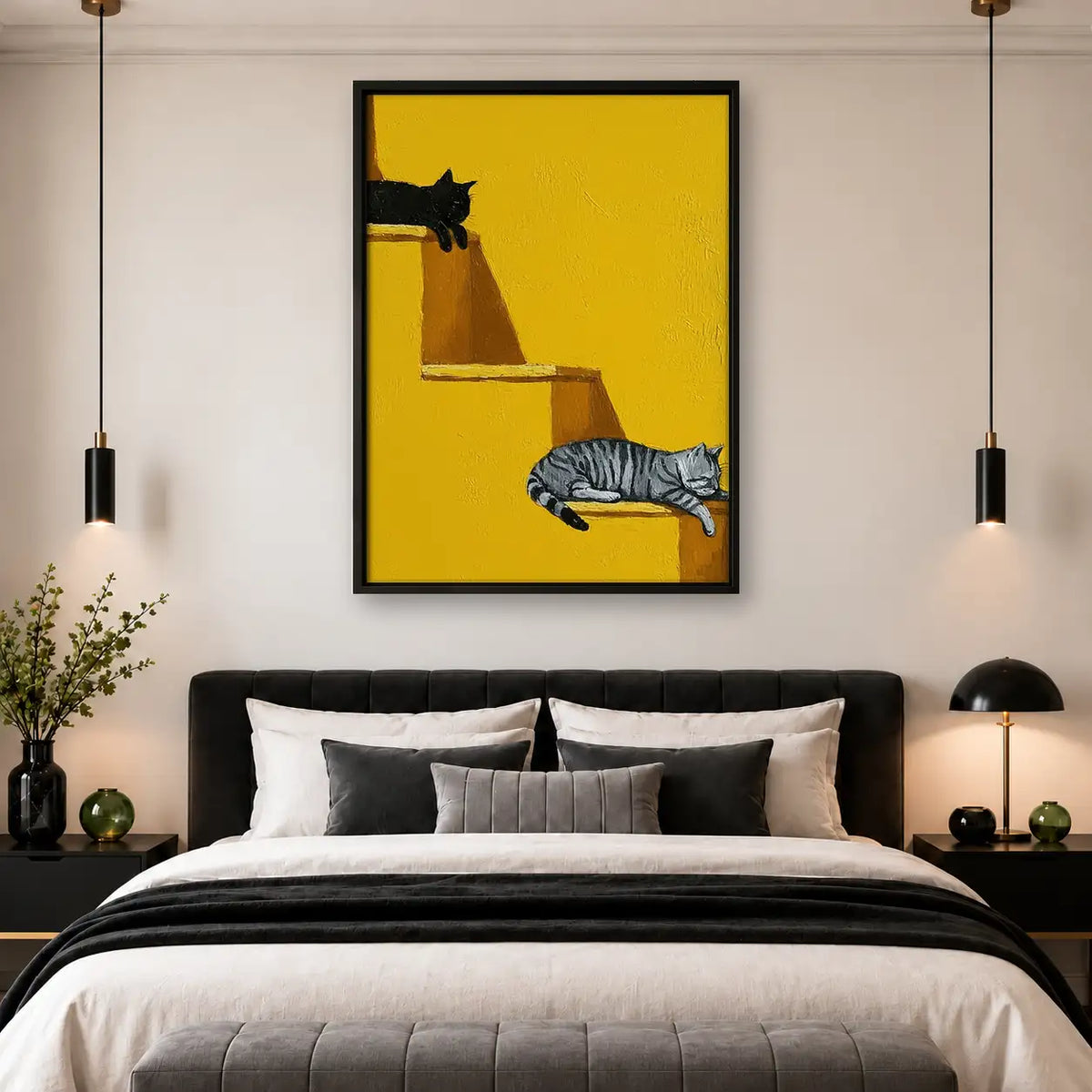 Black Cat on Golden Staircase Wall Art 4
