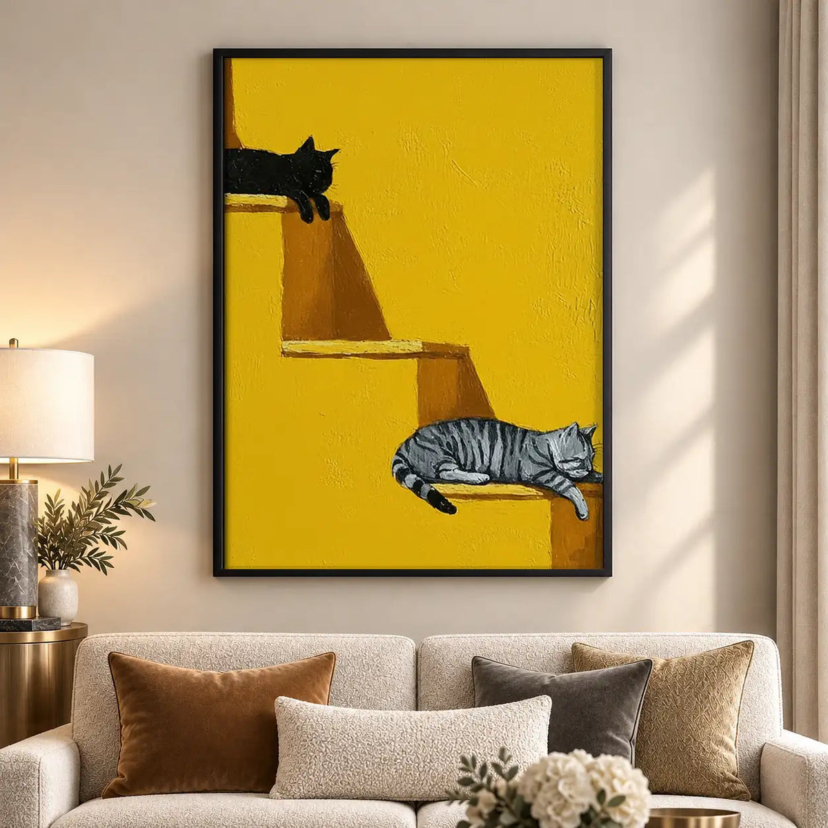Black Cat on Golden Staircase Wall Art 5