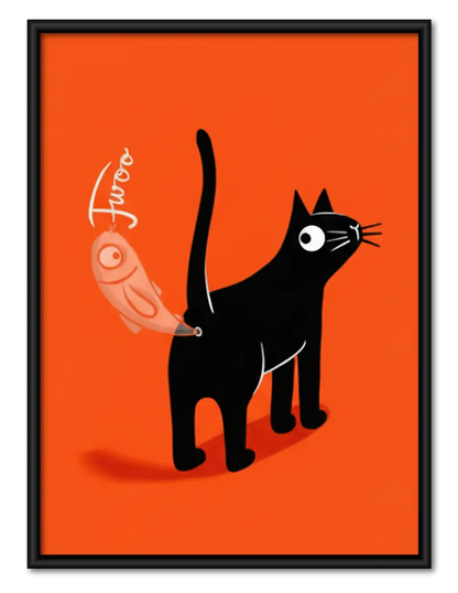 Black Cat on Orange Graphic Wall Art 1