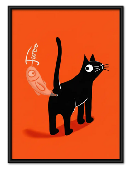 Black Cat on Orange Graphic Wall Art