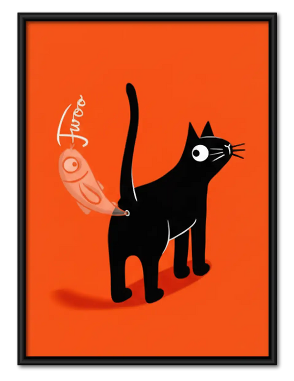 Black Cat on Orange Graphic Wall Art