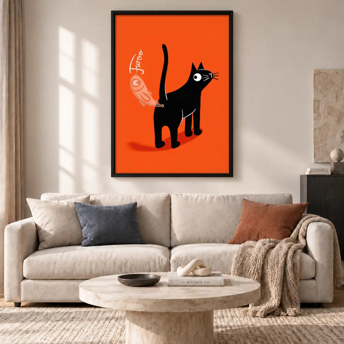 Black Cat on Orange Graphic Wall Art 2