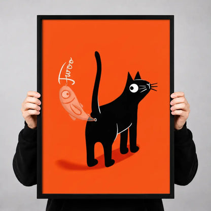 Black Cat on Orange Graphic Wall Art 3