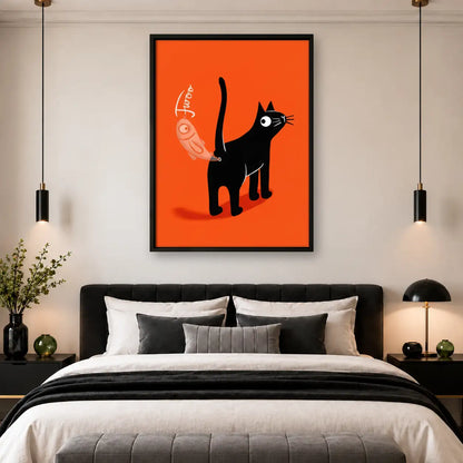 Black Cat on Orange Graphic Wall Art 4