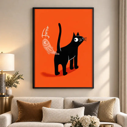 Black Cat on Orange Graphic Wall Art 5