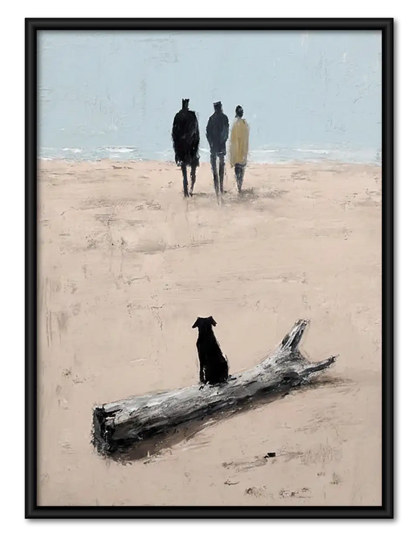 Black Cat on Quiet Beach Wall Art