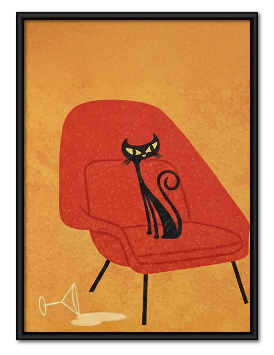 Black Cat on Red Lounge Chair Wall Art 1