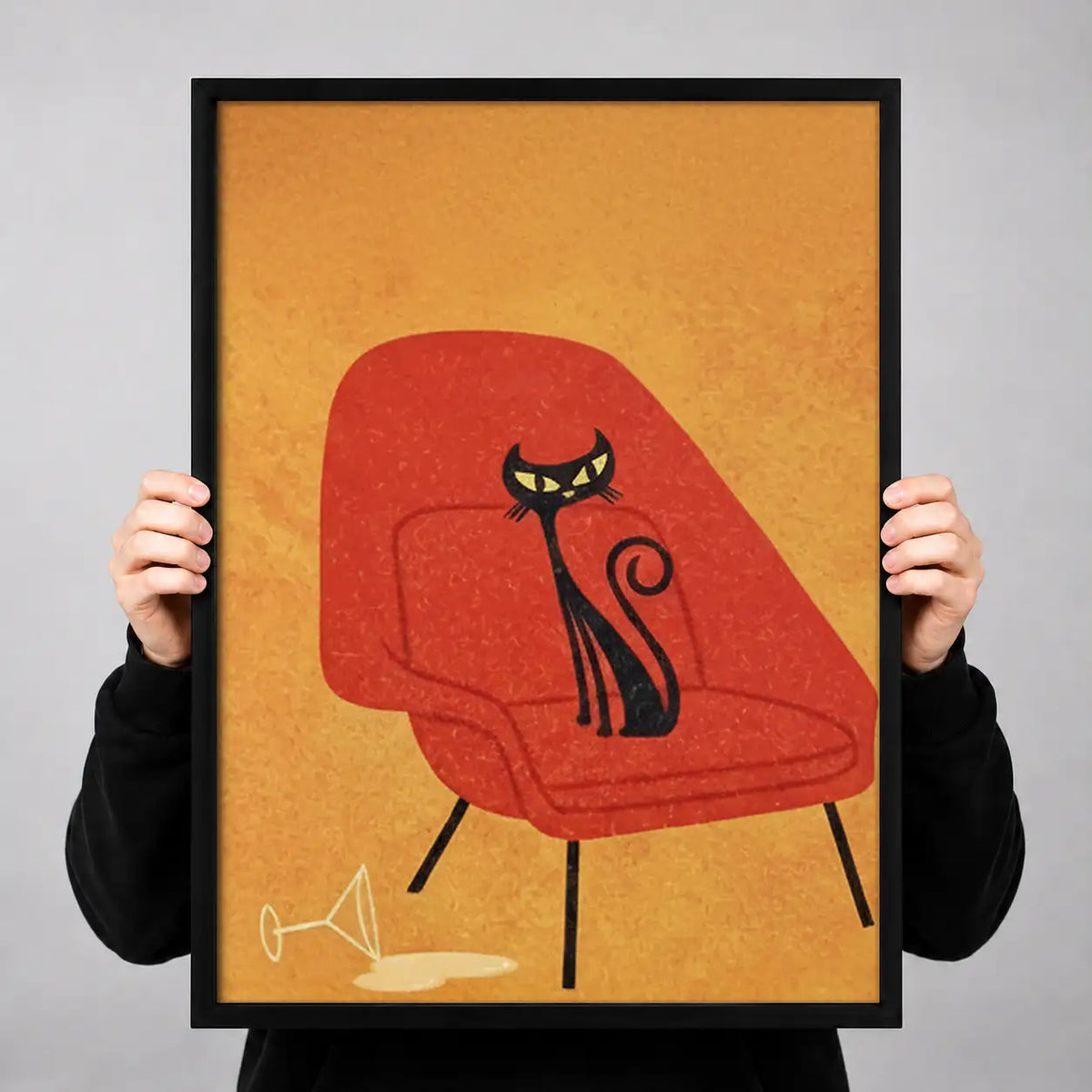 Black Cat on Red Lounge Chair Wall Art 3