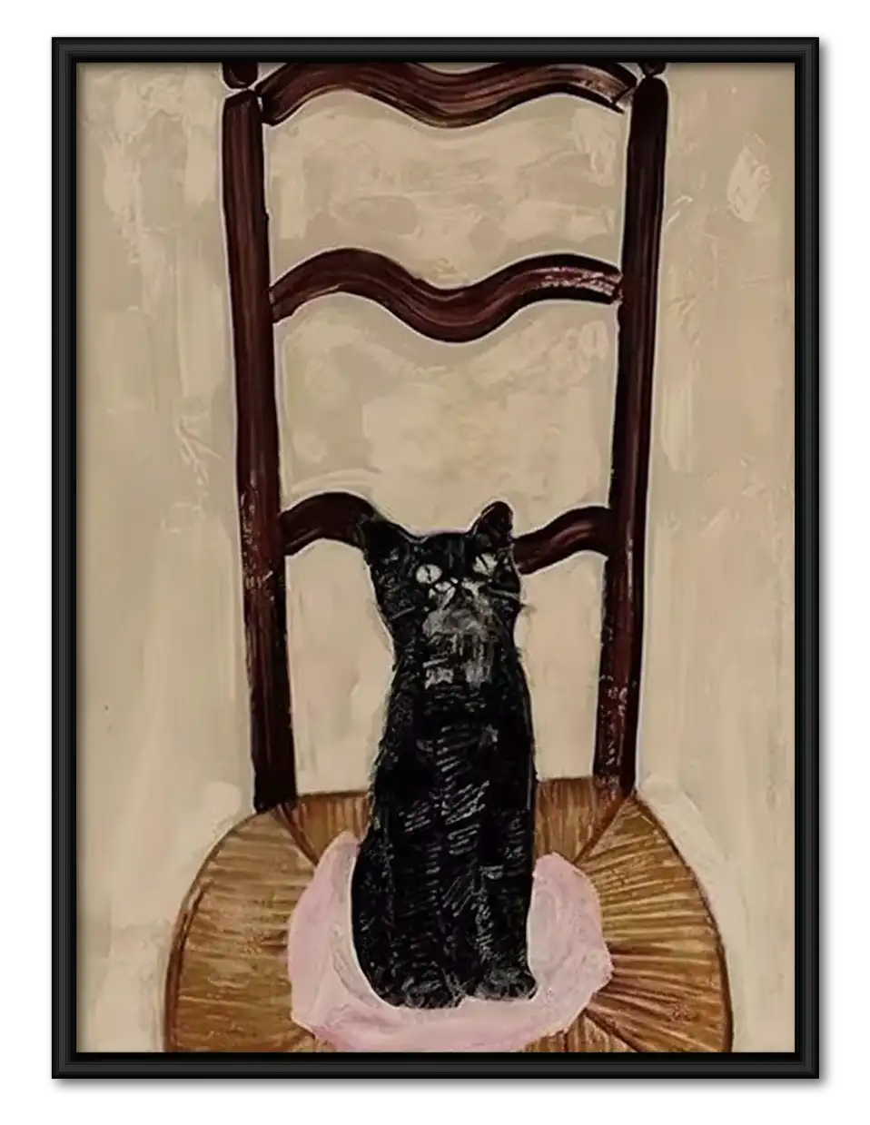 Black Cat on Tall Wooden Chair Wall Art 1