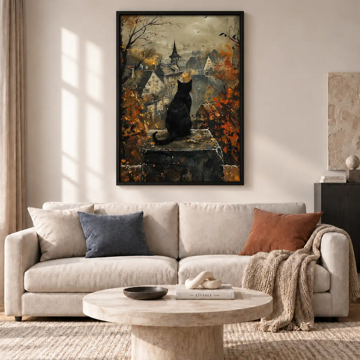 Black Cat over Gothic Town Wall Art 2
