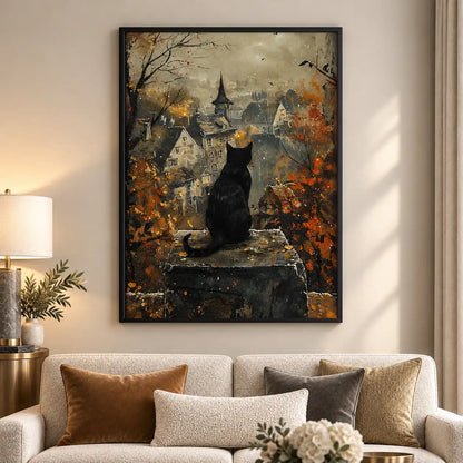 Black Cat over Gothic Town Wall Art 5