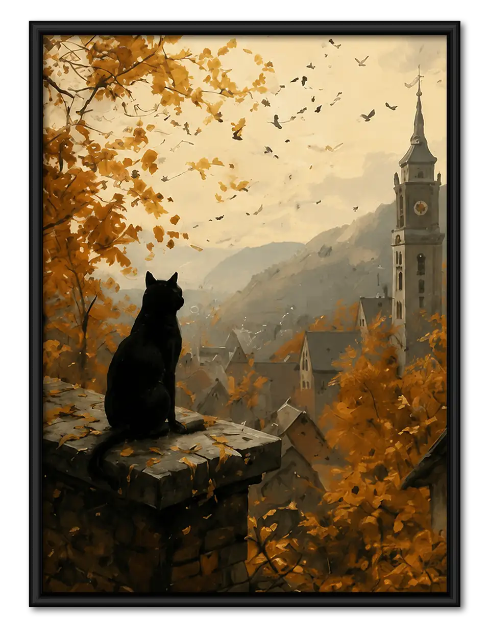 Black Cat Overlooking Autumn Valley Wall Art 1