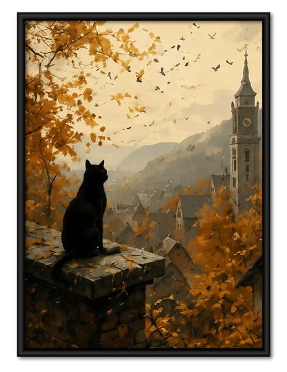 Black Cat Overlooking Autumn Valley Wall Art 1