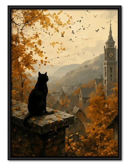Black Cat Overlooking Autumn Valley Wall Art