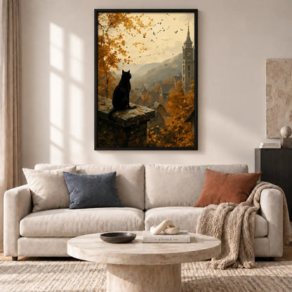 Black Cat Overlooking Autumn Valley Wall Art 2