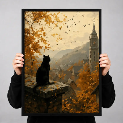 Black Cat Overlooking Autumn Valley Wall Art 3