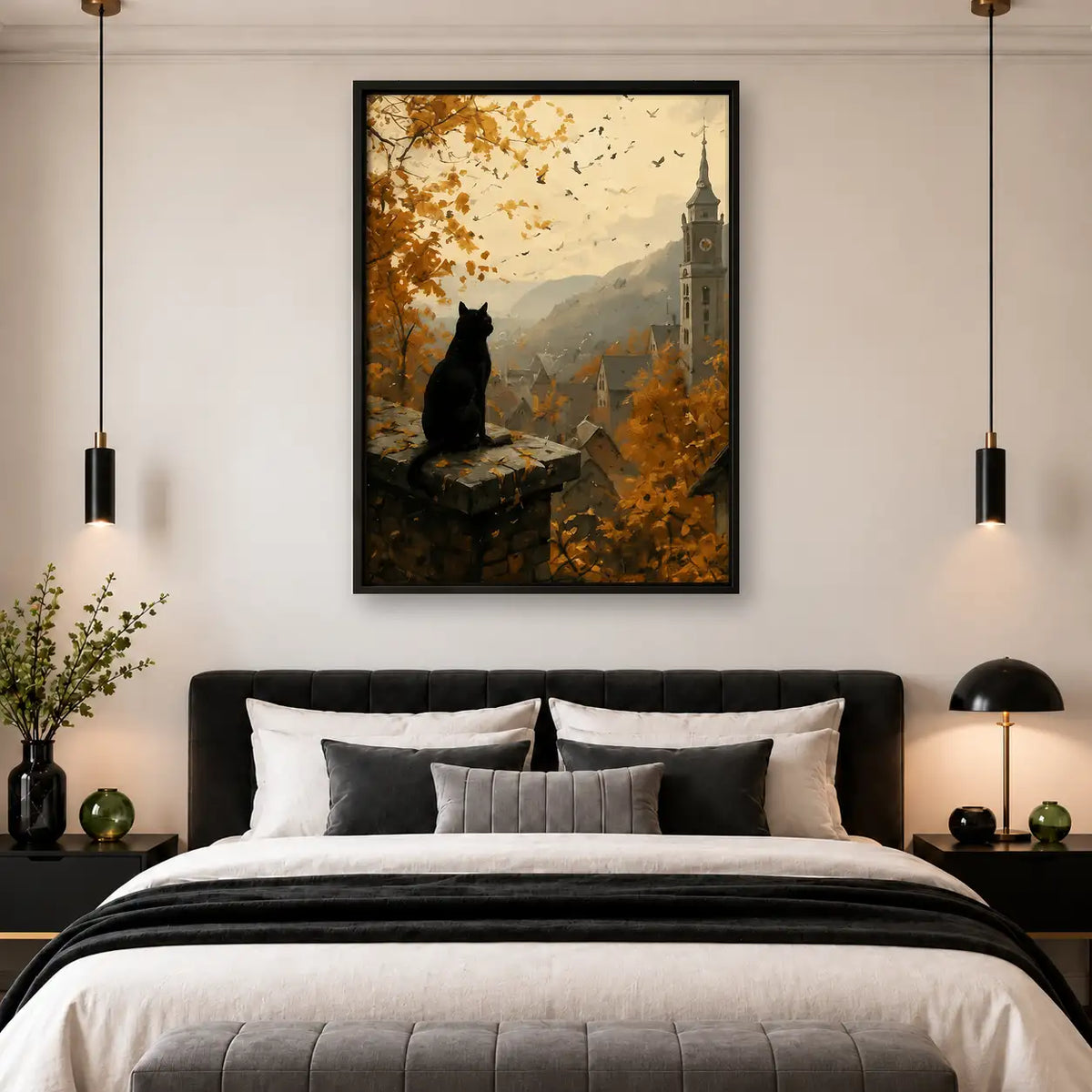 Black Cat Overlooking Autumn Valley Wall Art 4