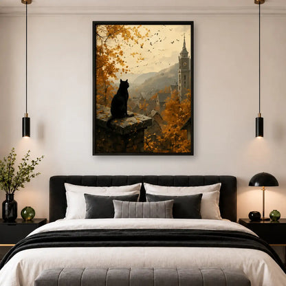 Black Cat Overlooking Autumn Valley Wall Art 4
