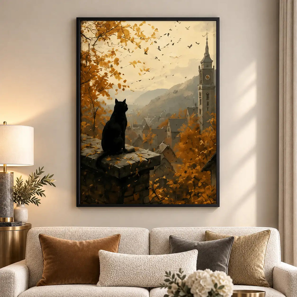 Black Cat Overlooking Autumn Valley Wall Art 5