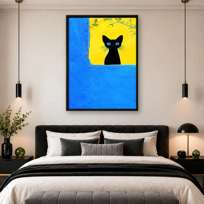 Black Cat Peeking from Blue Window Wall Art 4