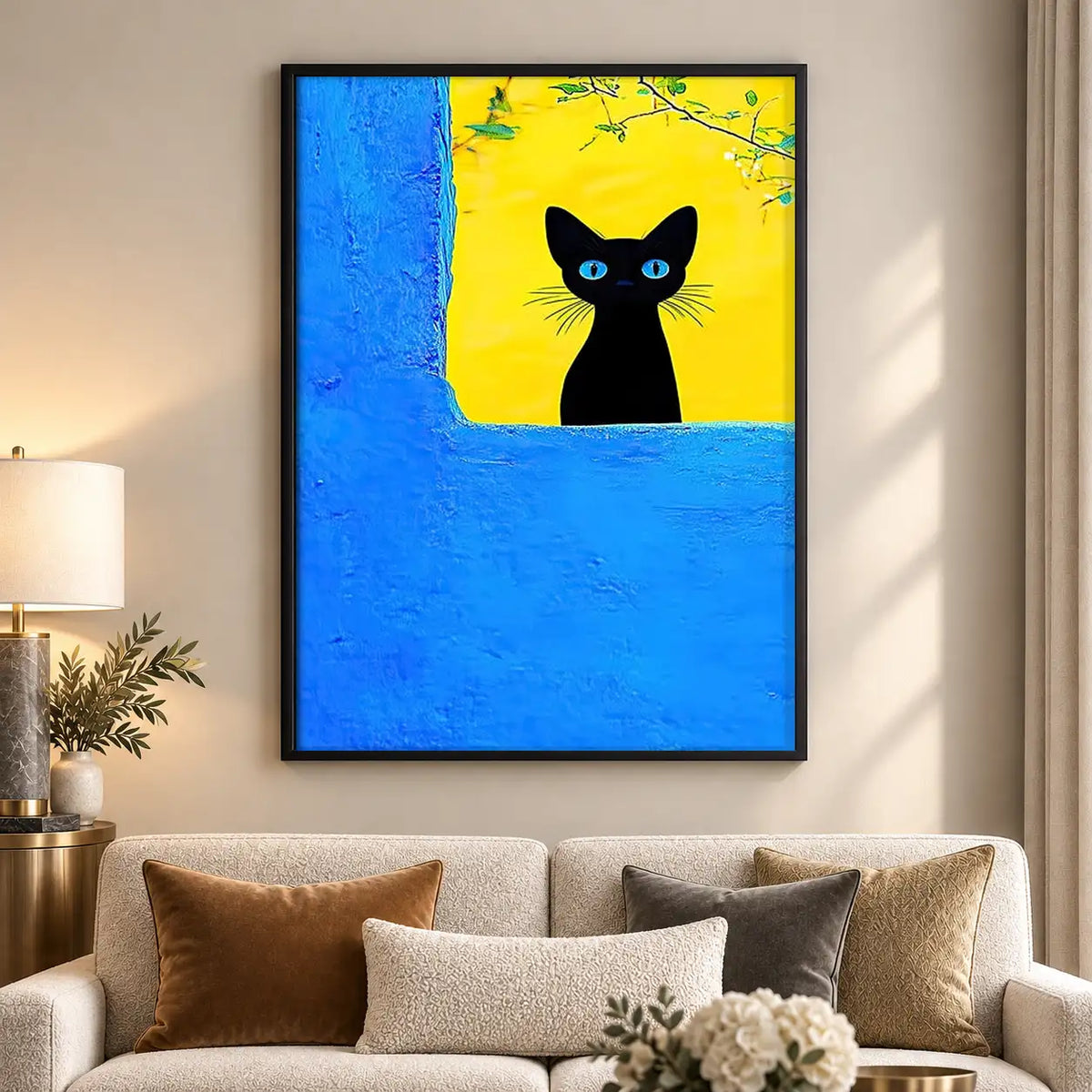 Black Cat Peeking from Blue Window Wall Art 5