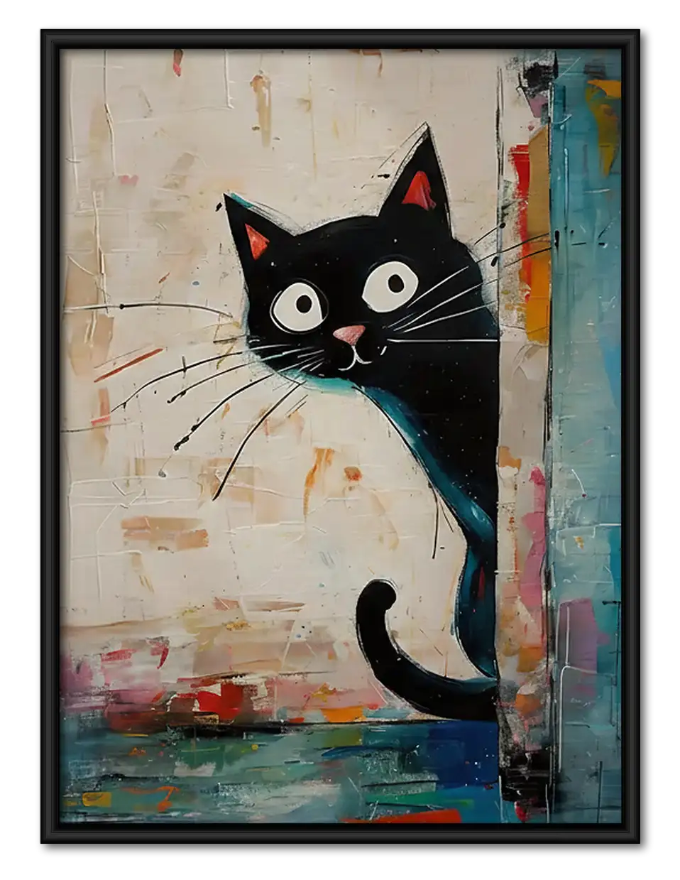 Black Cat Peeking from Paint Wall Art 1