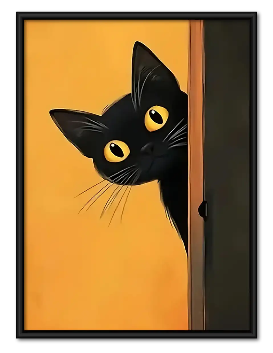 Black Cat Peeking on Orange Wall Art 1