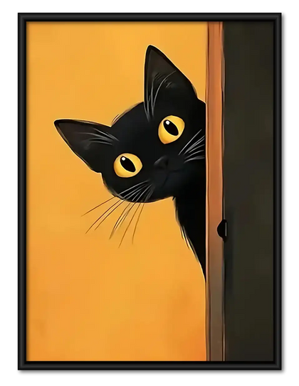 Black Cat Peeking on Orange Wall Art