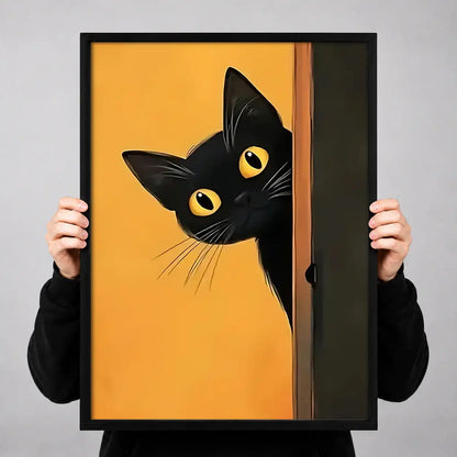 Black Cat Peeking on Orange Wall Art 3