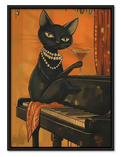 Black Cat Playing Jazz Piano Wall Art 1