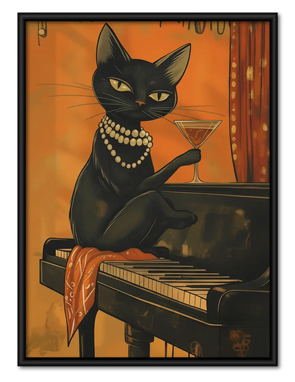 Black Cat Playing Jazz Piano Wall Art
