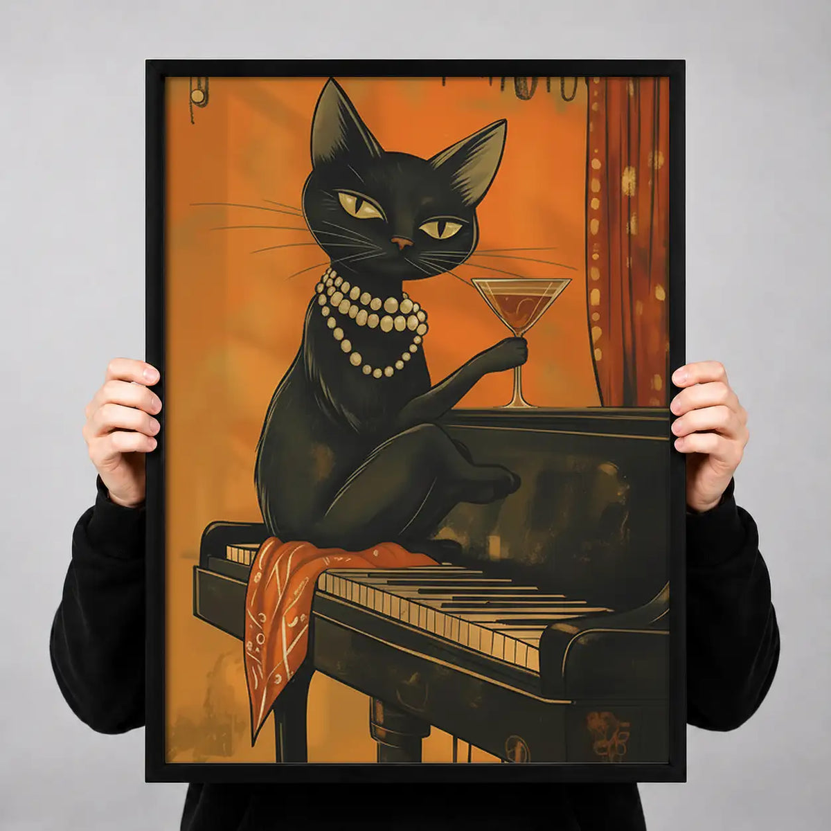 Black Cat Playing Jazz Piano Wall Art 3