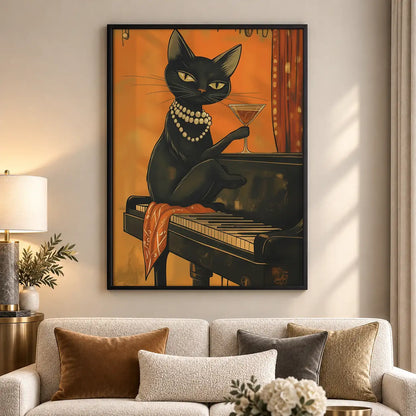 Black Cat Playing Jazz Piano Wall Art 5