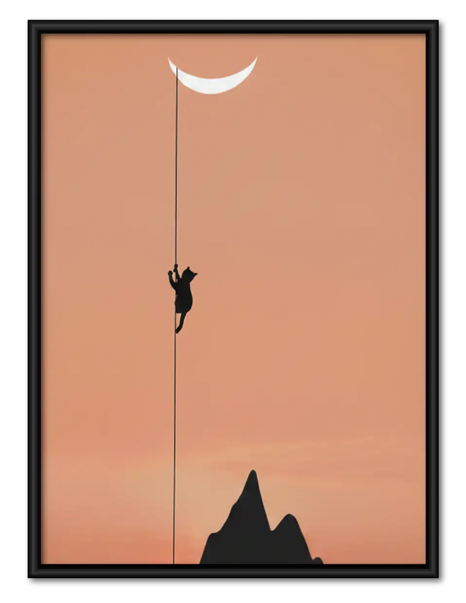 Black Cat Reaching Crescent Moon Wall Art 1