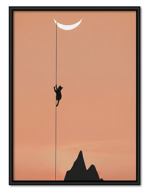 Black Cat Reaching Crescent Moon Wall Art