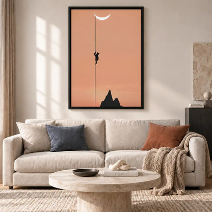 Black Cat Reaching Crescent Moon Wall Art 2