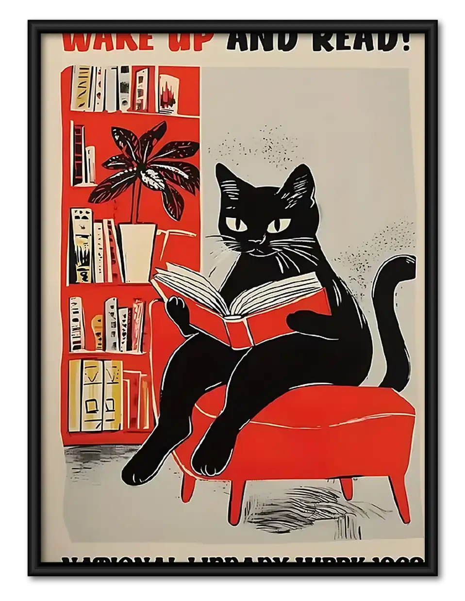 Black Cat Reading in Armchair Wall Art 1
