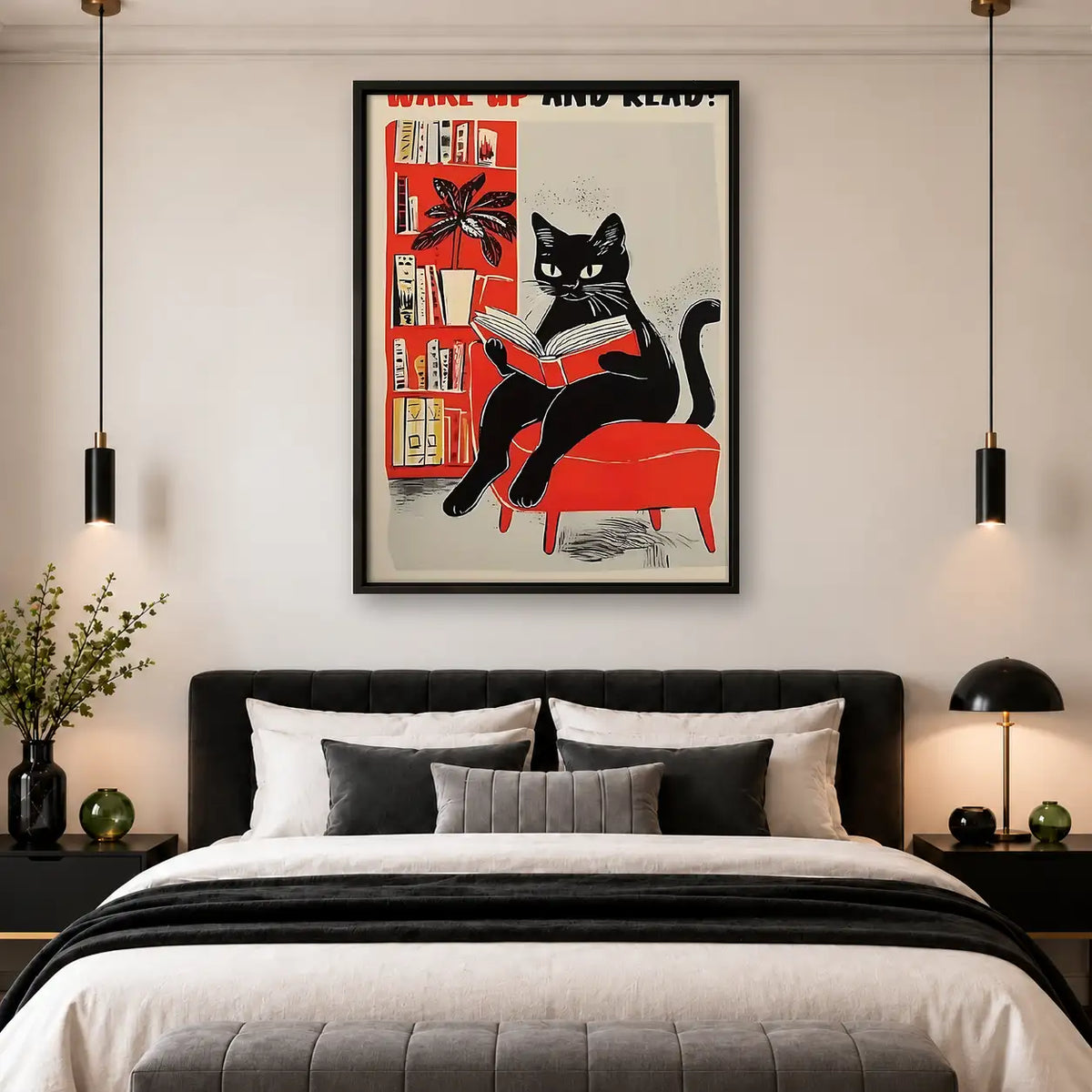 Black Cat Reading in Armchair Wall Art 4