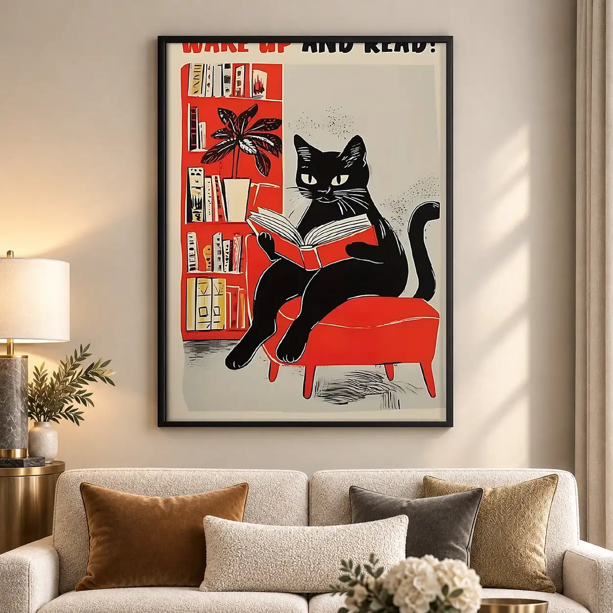 Black Cat Reading in Armchair Wall Art 5