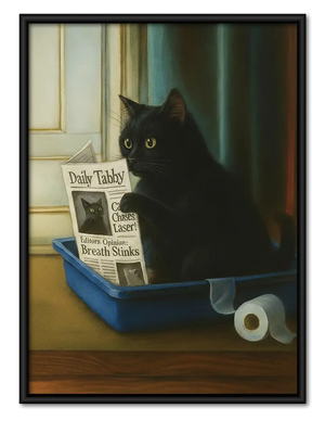 Black Cat Reading Litter Newspaper Wall Art